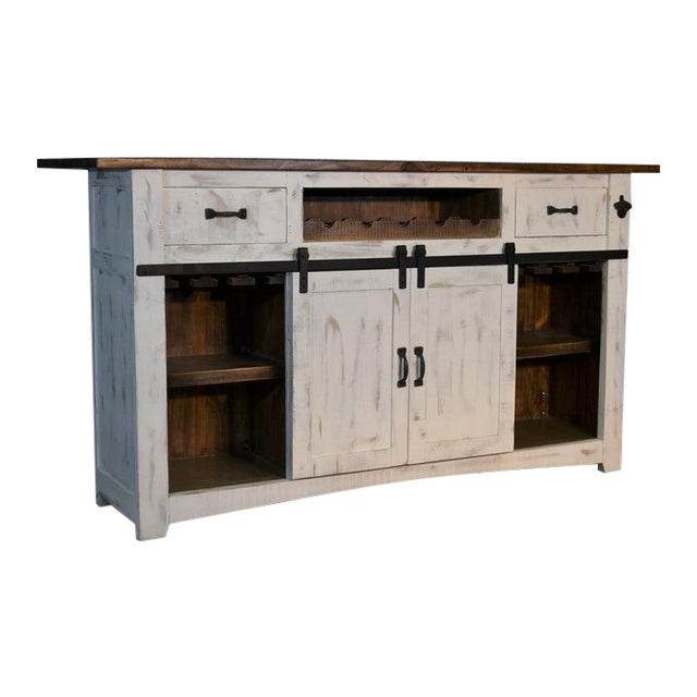 Crafters and Weavers Greenview Bar Counter - Distressed White - 76" For Sale