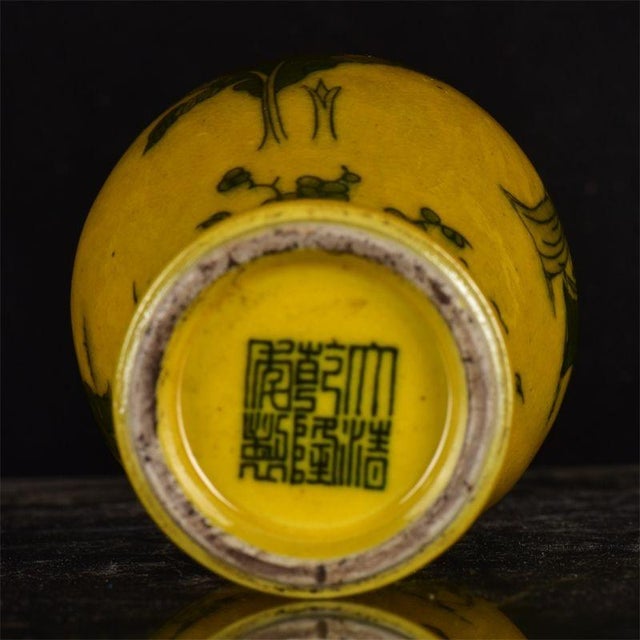 Yellow Glaze Figural Porcelain Olive Vase, Chinoiserie Decor Vessel For Sale In New York - Image 6 of 8