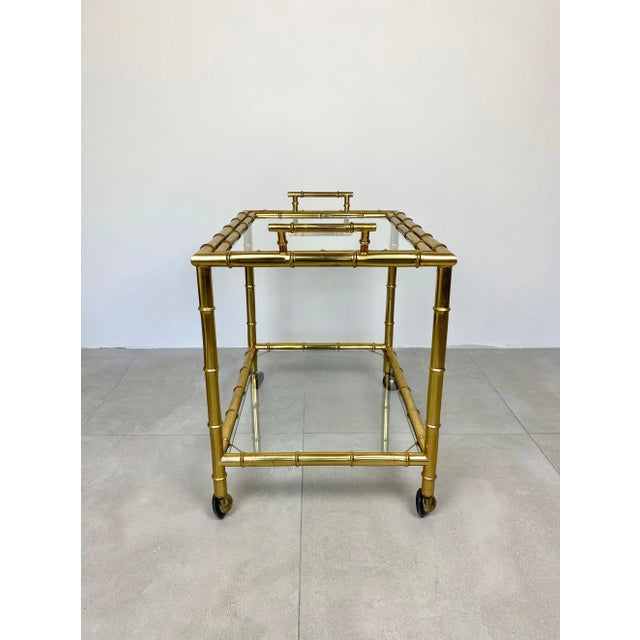 Brass Faux Bamboo Effect & Glass Serving Bar Cart, Italy, 1960s For Sale - Image 8 of 18