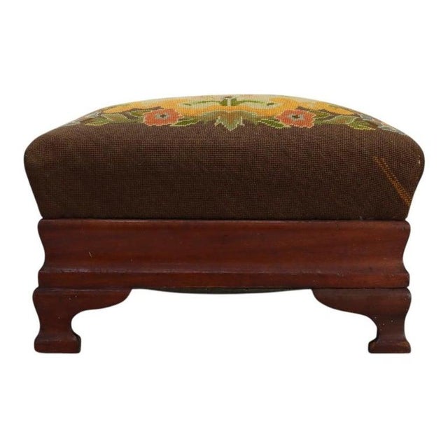 Traditional American Empire Mahogany & Needlepoint Ottoman C1860 For Sale - Image 3 of 11