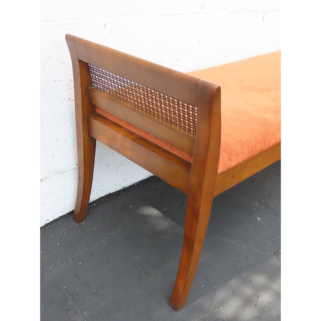 Wood Mid Century Modern Caned Long Upholstered Window Hall End of Bed Bench 6636 For Sale - Image 7 of 15