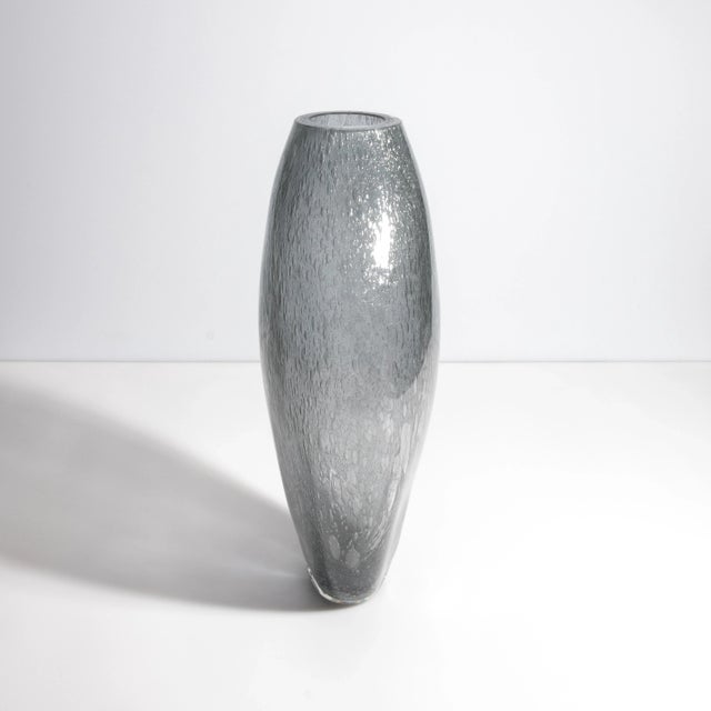 2020s Hand Blown Murano Cloudy Vase in Grey With Bubbles Large For Sale - Image 5 of 12
