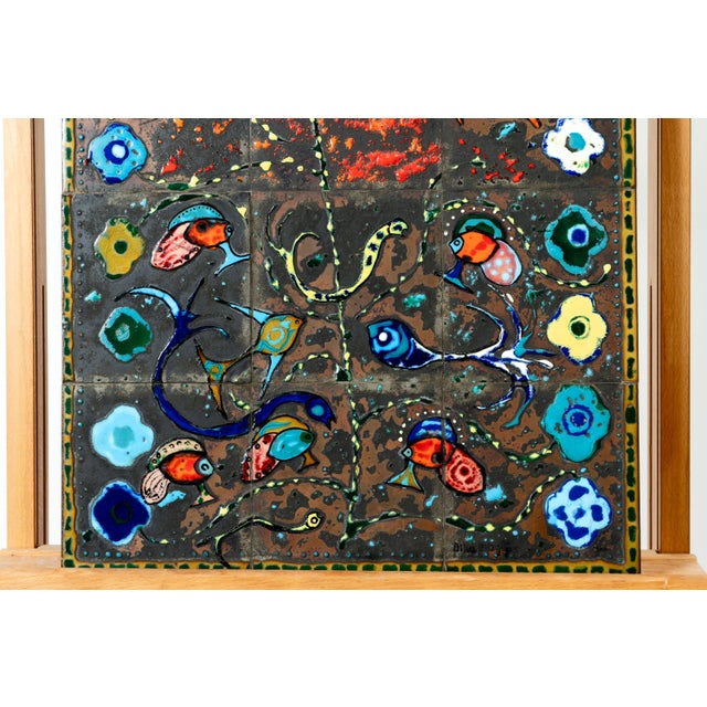 Borbála Scholz-Bika, Abstract Composition, 1960s, Copper, Enamel & Wood For Sale - Image 4 of 6