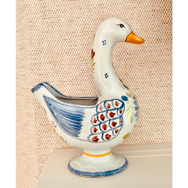 Traditional Henriot Quimper Hand Painted Duck-Vase/Planter/Decorative Accent For Sale - Image 3 of 9