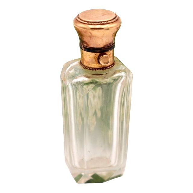 Perfume Bottle in Glass and 15K Gold For Sale