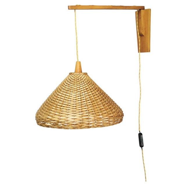 Czechoslovak Rattan and Wood Swing Arm Wall Lamp, 1960s For Sale - Image 13 of 13