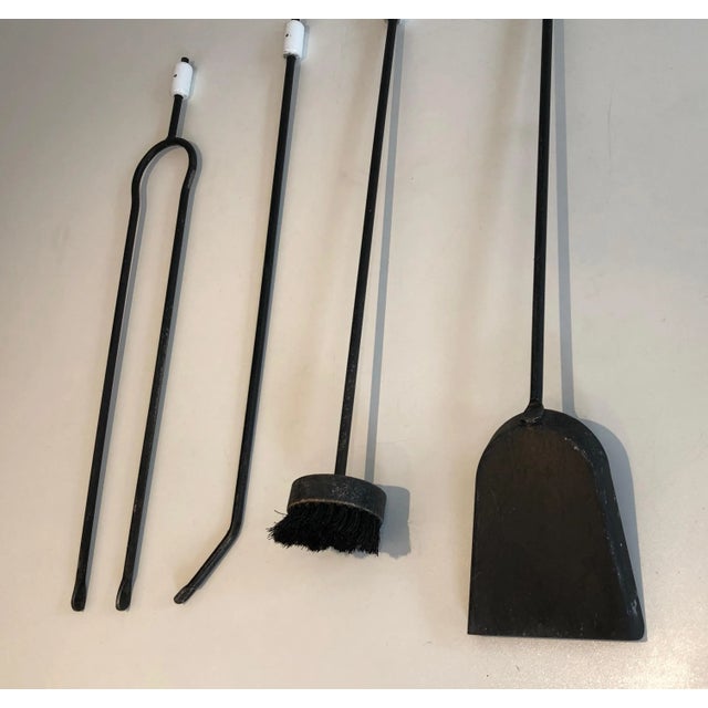 1980s Black and White Lacquered Design Fire Place Tools on Stand, French, Circa 1980 - 5 Pieces For Sale - Image 5 of 13