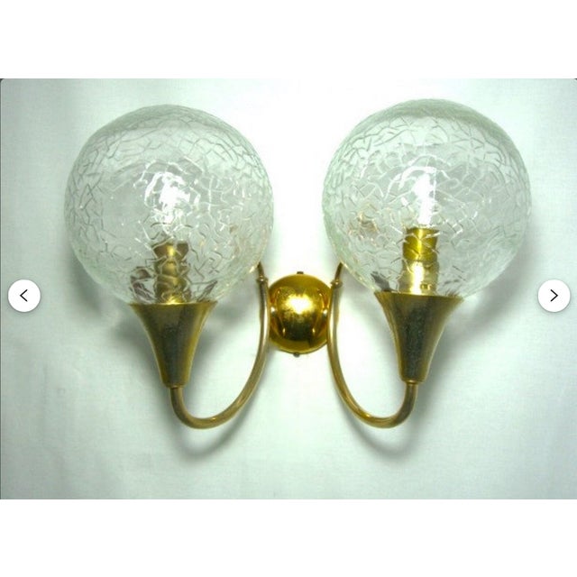 Mid-Century Modern Art Deco Brass and Murano Glass Sconces, 1980s, Set of 2 For Sale - Image 4 of 10