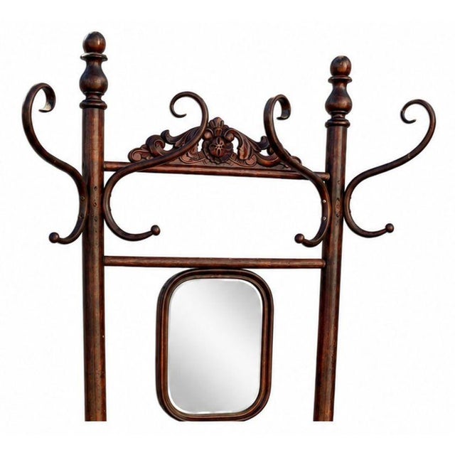 1900s Rare Vienna Secession Bent Oak Hall Tree W/ Mirror by D. G. Fischel & Sons For Sale - Image 4 of 9