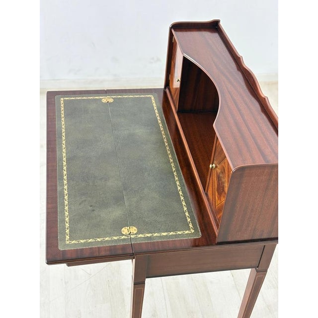 Antique Sheraton-Style Secretary Desk with Leather, 1960s For Sale - Image 11 of 17