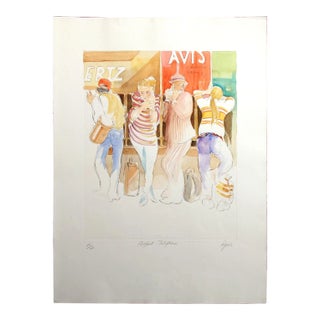 William Papas "Airport Telephones" Signed Numbered Hand Colored Drypoint Etching For Sale