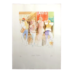 William Papas "Airport Telephones" Signed Numbered Hand Colored Drypoint Etching