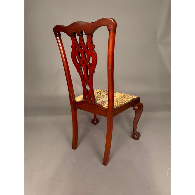 Antique Chippendale Style Mahogany Side Chair Set of 4 With Floral Upholstery, C. 1890 For Sale - Image 4 of 16