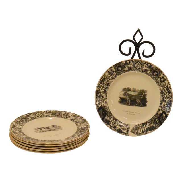 Complete Set of 5 Prinknash Abbey "Bewick's Houndes" Dog Plates For Sale