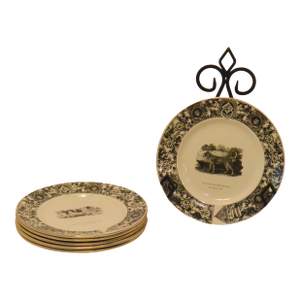 Complete Set of 5 Prinknash Abbey "Bewick's Houndes" Dog Plates
