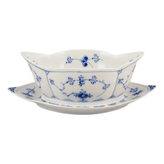 Gravy Boat on Foot Hand-Painted in Blue from Royal Copenhagen, 1970s For Sale