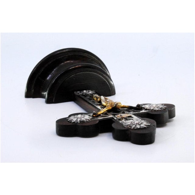 Wooden Crucifix with Christ in Silver and Applications For Sale - Image 6 of 8