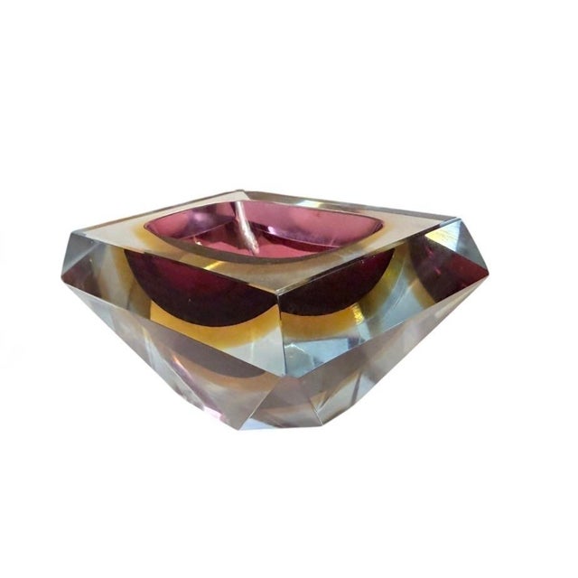 this item is a vintage Murano Sommerso art-glass bowl or ashtray, likely made in Italy circa 1960s–1970s. The rectangular...