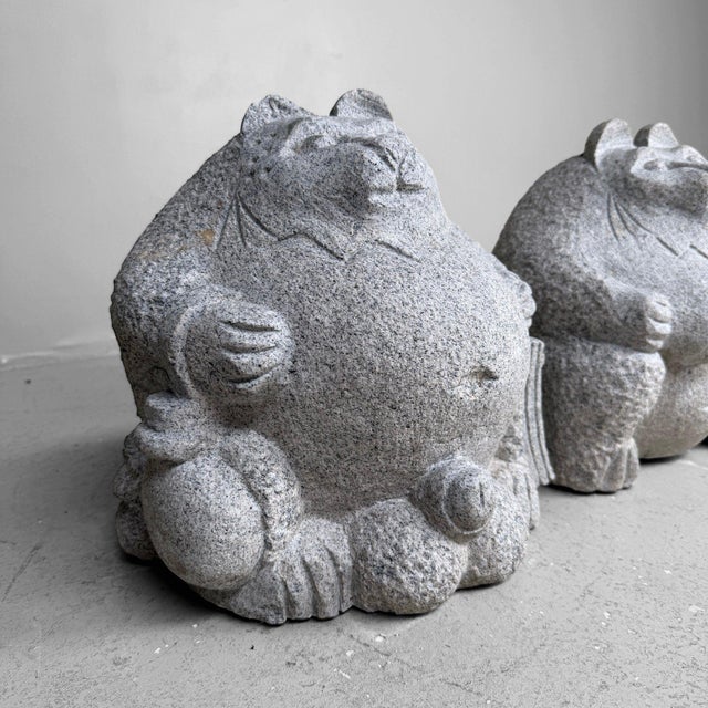 Mid-Century Modern Shōwa Japanese Stone Tanuki, 1960, Set of 2 For Sale - Image 3 of 11