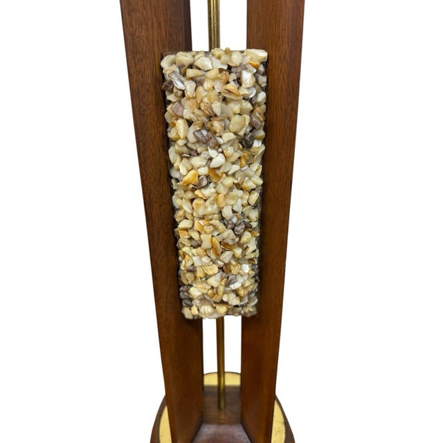 Mid-Century Modern Walnut Brass Sea Shell Table Lamp W/Original Drum Shade For Sale - Image 10 of 13