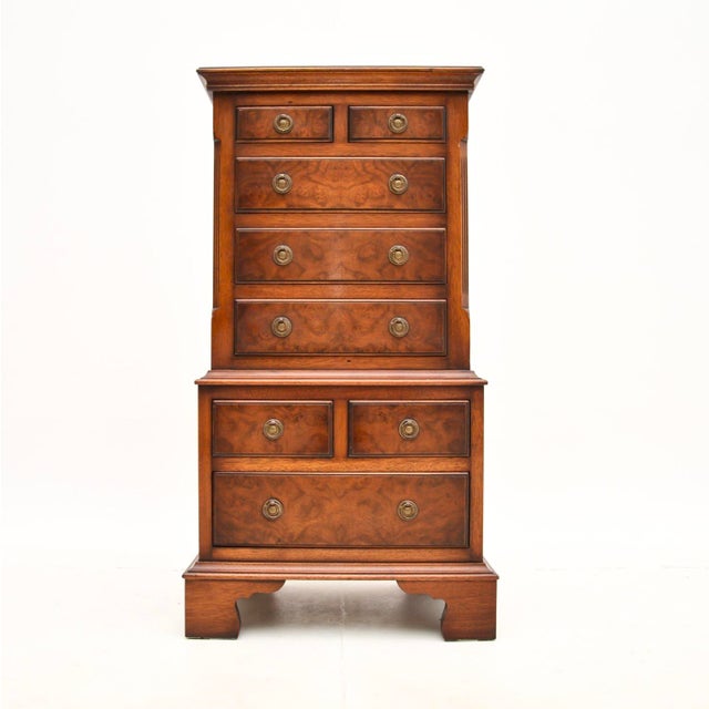 A smart and useful small antique burr walnut chest of drawers. It is in the Georgian style, this was made in England and...