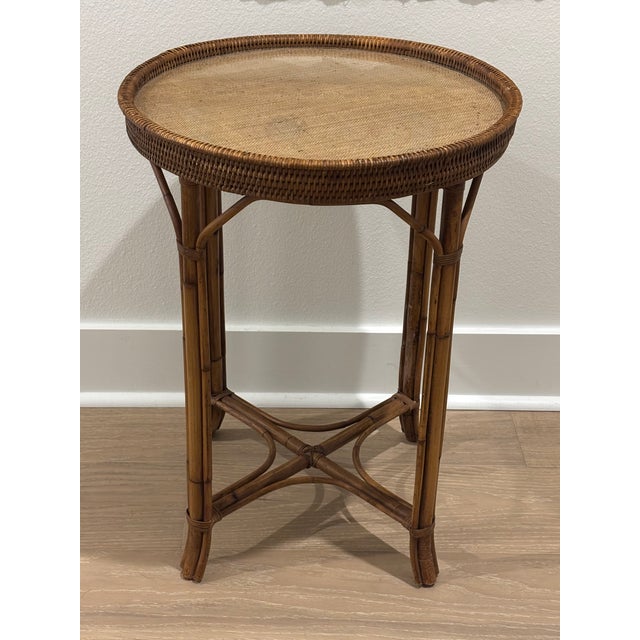 Wood Vintage Palm Beach Style Rattan & Bamboo Side Table For Sale - Image 7 of 17