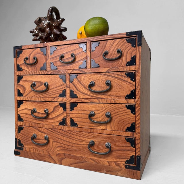 Contemporary Small Vintage Wooden Tansu-Style Chest of Drawers, 1980s For Sale - Image 3 of 10