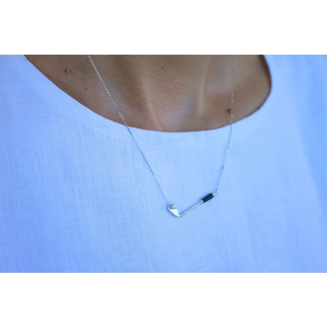 Onyx Diamond Black Onyx Golf Club Birdie Jewelry 18 Karat White Gold Charm Pendant Necklace For Sale - Image 8 of 9