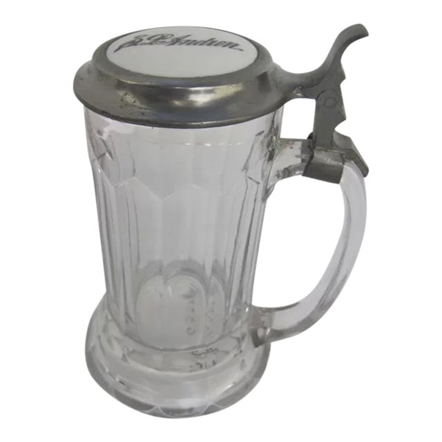German Glass Pewter Enamel Stein Mug Tankard Glass For Sale