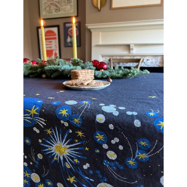 Solaris Stars European Blue Linen Medium Tablecloth | Lizzet Frausto For Sale - Image 10 of 10