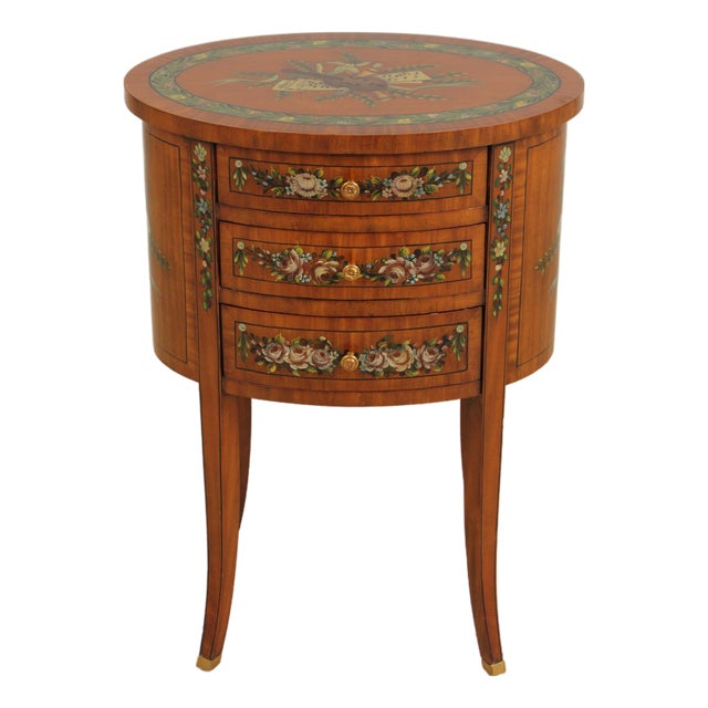 Maitland Smith 3 Drawer Satinwood Louis XV Style End Table For Sale