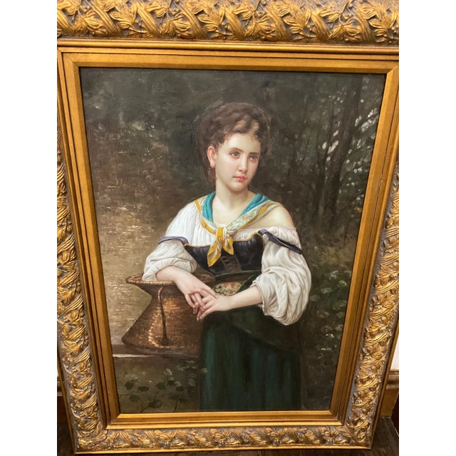 20th Century Gold Framed Oil on Canvas of Female Handmaiden For Sale - Image 10 of 11
