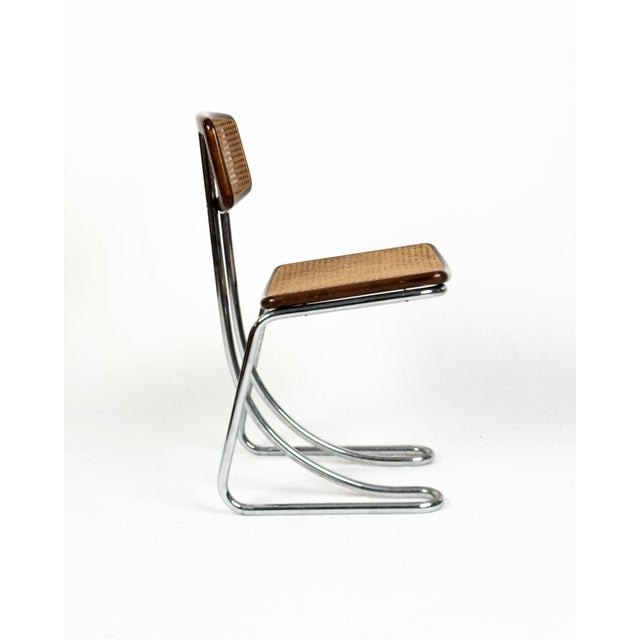 1970s Vintage Cantilever Chairs in Chrome, Wood and Vienna Straw, 1970s, Set of 4 For Sale - Image 5 of 14