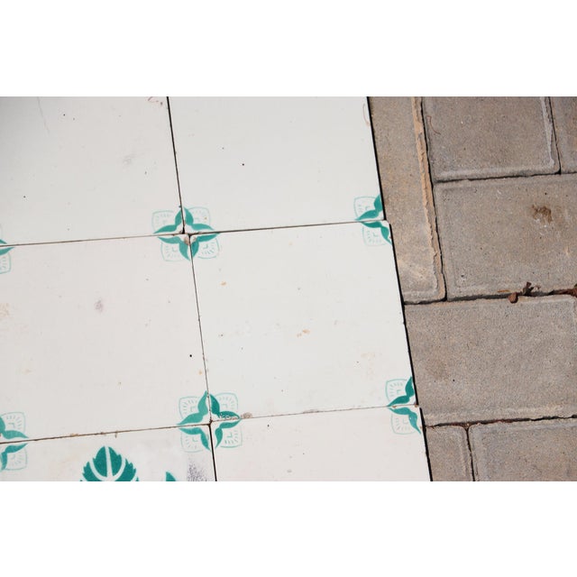 1900s Antique Portuguese White & Green Floral Art Nouveau Tiles, Large Set of 29 For Sale - Image 4 of 18