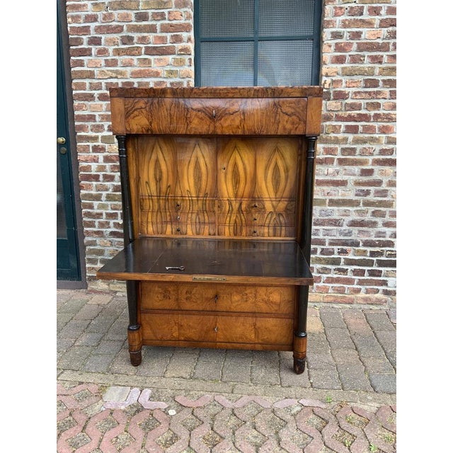 Early 19th Century Biedermeier Secretary in Walnut with Columns, 1830 For Sale - Image 5 of 18