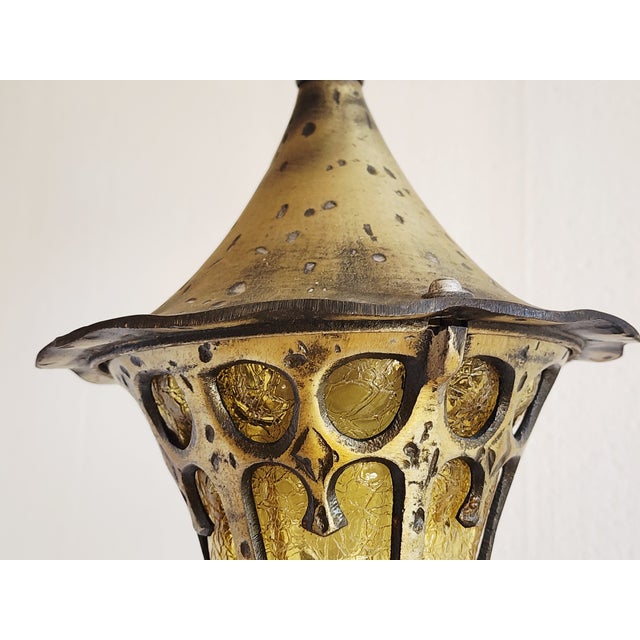 Antique 1920's Lincoln Lighting Pendant Light With Amber Art Glass For Sale In New York - Image 6 of 11