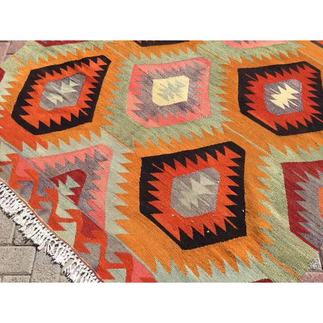 Vintage Diamond Design Kilim Rug - 67" X 102" For Sale - Image 9 of 11