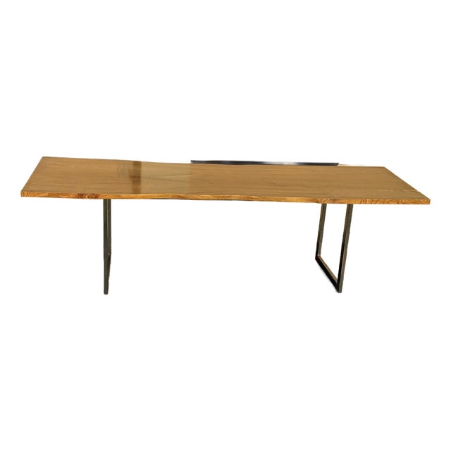 Large Urban Hardwoods Solid Wood Live Edge Dining / Conference Table With Steel Base For Sale