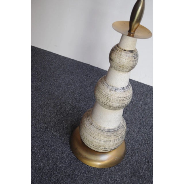 Brass Vintage Ceramic and Brass Graduated Dual Socket Floor Lamp With Shade For Sale - Image 8 of 12