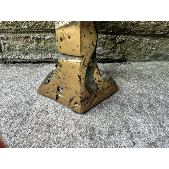 1960s Brutalist Solid Bronze Double Candle Holder For Sale - Image 15 of 16