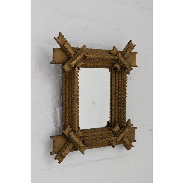Abstract Antique Gilt Chip-Carved Tramp Frame With Mirror, Circa Early 20th Century For Sale - Image 3 of 10
