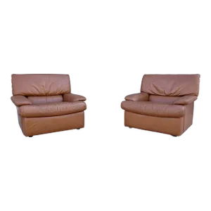 Vintage Leather Lounge Chairs Styled After De Sede- a Pair