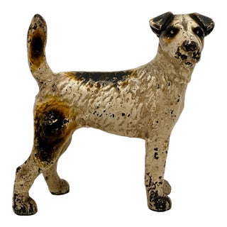 Vintage 1930s American Hubley Manufacturing Company Cast Iron Fox Terrier Dog Doorstop For Sale