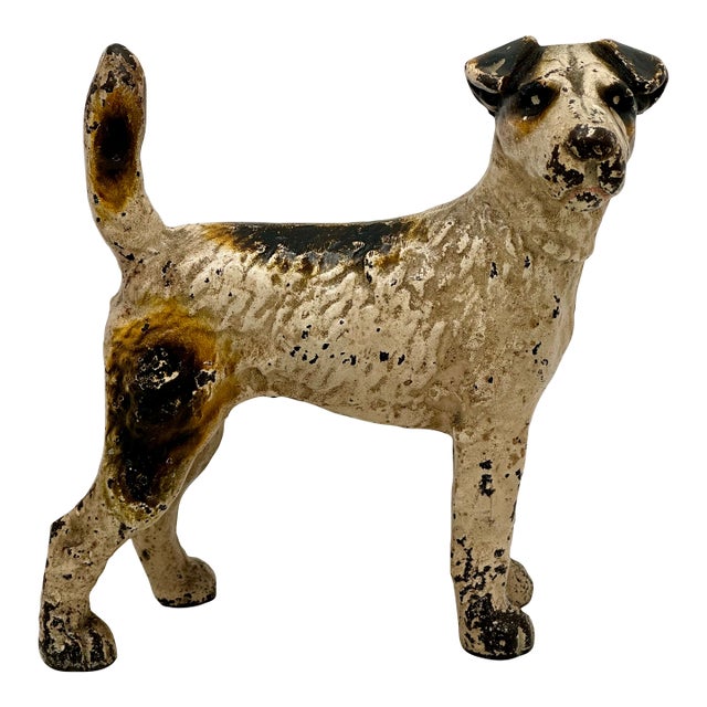 Vintage 1930s American Hubley Manufacturing Company Cast Iron Fox Terrier Dog Doorstop For Sale