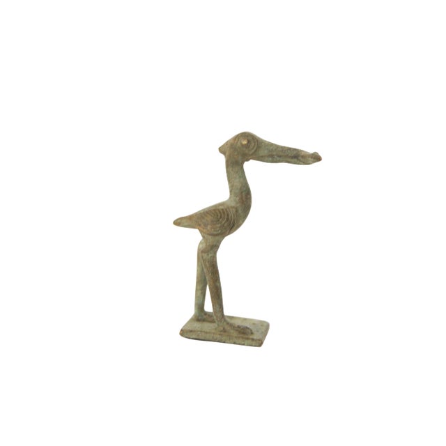 Vintage African Oxidized Bronze Stork With Fish For Sale