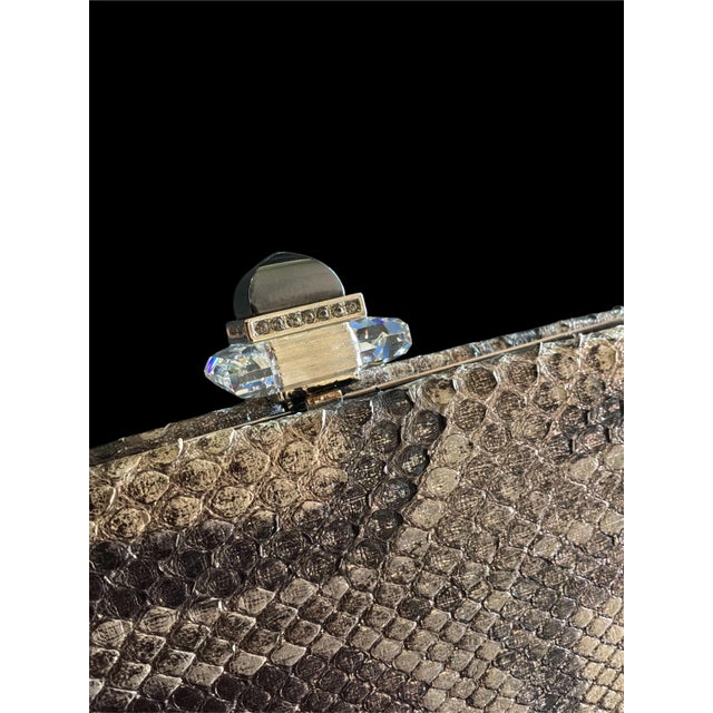 2015 Judith Leiber Couture Whitman Snakeskin Karung Metallic Clutch Shoulder Day Evening Handbag For Sale - Image 12 of 14