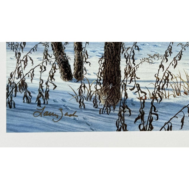 1990s Winter Sunrise - Whitetail Deer Larry Zach Deer in a Snowy Forest Signed Print For Sale - Image 4 of 4