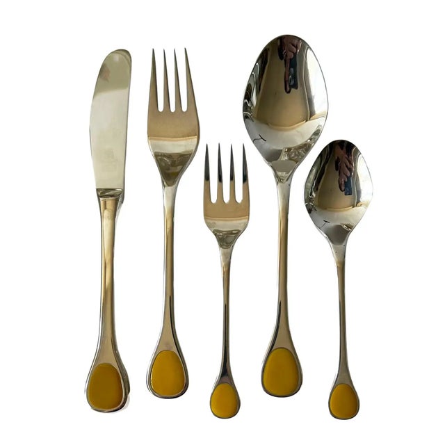 1970s Furst Furosil German Stainless Steel Flatware Set of 8 Five Piece