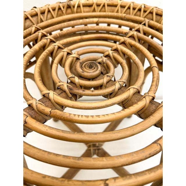 Mid-Century French Woven Bamboo Rattan Stool, 1950s For Sale - Image 10 of 13