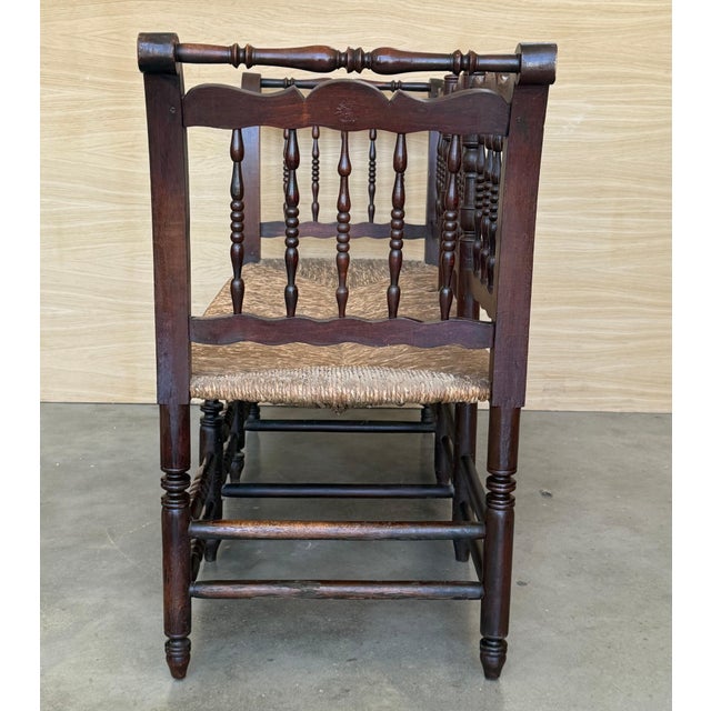 Late 20th Century 20th Century Catalan Bench in Solid Walnut with Caned Seat, Three Seats For Sale - Image 5 of 18